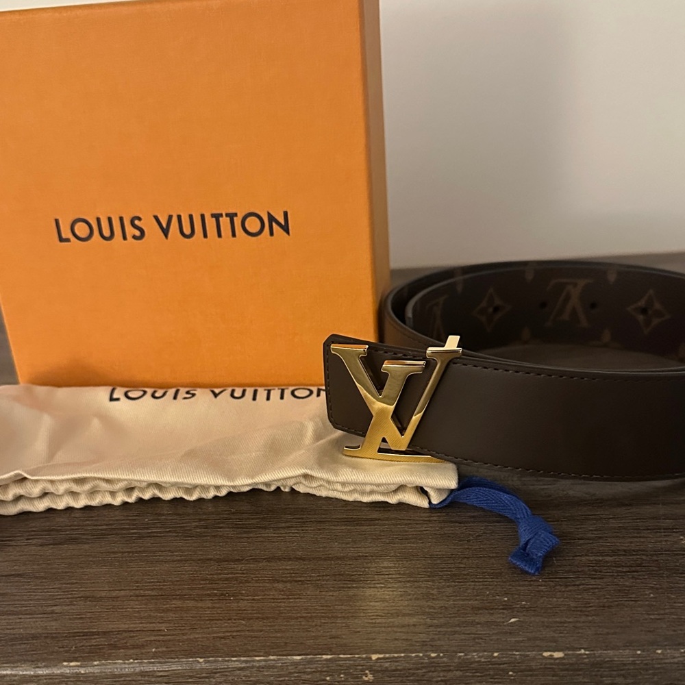 Louis Vuitton Black Reversible Monogram Belt with Gold Buckle